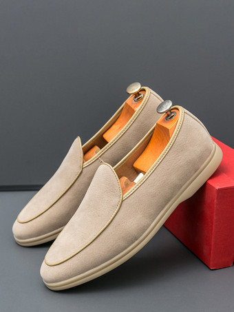 メンズ ローファー スリッポン ポインテッドトゥ スエード モカシン シューズ ローヒール カジュアル ペニーシューズ