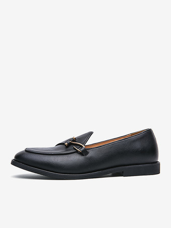 メンズ モンクローファー ポインテッドトゥ ローヒール スリッポン ペニーシューズ バックルストラップ レザー プロムシューズ