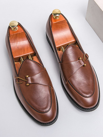 メンズ モンクローファー ポインテッドトゥ ローヒール スリッポン ペニーシューズ バックルストラップ レザー プロムシューズ