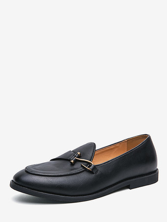 ブラック メンズ モンクローファー ポインテッドトゥ ローヒール スリッポン ペニーシューズ バックルストラップ レザー プロムシューズ