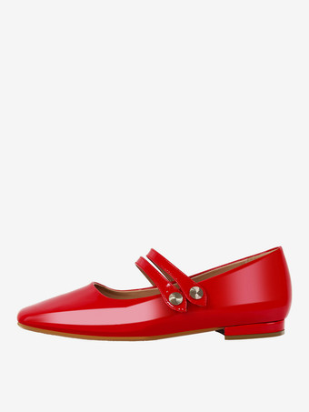 Scarpe Mary Jane Rosse con Punta Quadrata e Ballerine per Donna