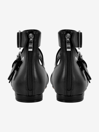 レディース バレエ フラット スクエアトゥ バックルディテール ストラップ バレリーナ フラットシューズ