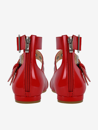 レディース バレエ フラット スクエアトゥ バックルディテール ストラップ バレリーナ フラットシューズ