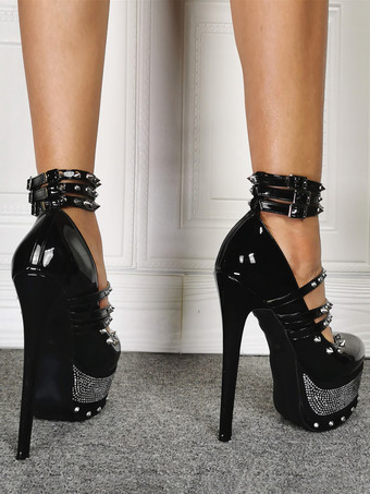 セクシーなハイヒール プラットフォーム ラインストーン ビーズ ストラップ パンプス