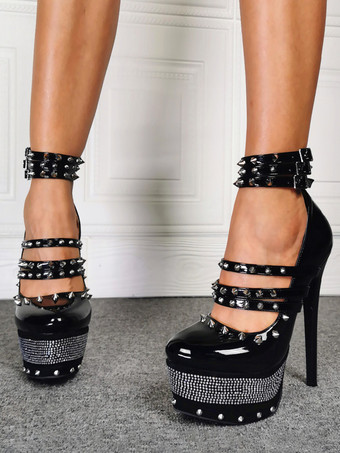 セクシーなハイヒール プラットフォーム ラインストーン ビーズ ストラップ パンプス