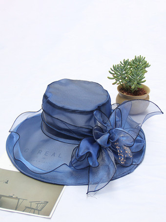 ダークネイビーレディース ファシネーターハット ロマンティック オーガンザ シルクフラワー ティーパーティーハット