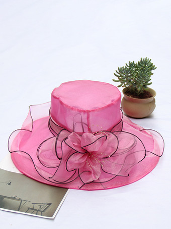 ローズレッドレディース ファシネーターハット ロマンティック オーガンザ シルクフラワー ティーパーティーハット