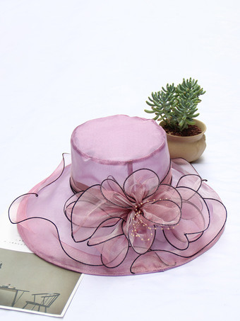 ラベンダーカラーレディース ファシネーターハット ロマンティック オーガンザ シルクフラワー ティーパーティーハット