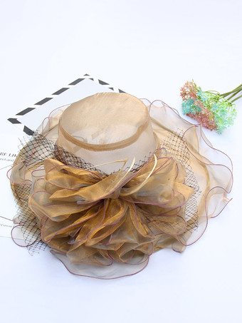 女性用メッシュエレガント教会帽子シルクフラワーサンハット