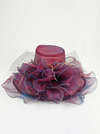 女性用メッシュエレガント教会帽子シルクフラワーサンハット