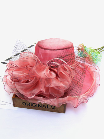 スイカ（レッド）女性用メッシュエレガント教会帽子シルクフラワーサンハット