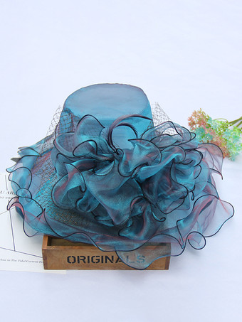 ブルー 女性用メッシュエレガント教会帽子シルクフラワーサンハット