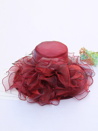 女性用メッシュエレガント教会帽子シルクフラワーサンハット