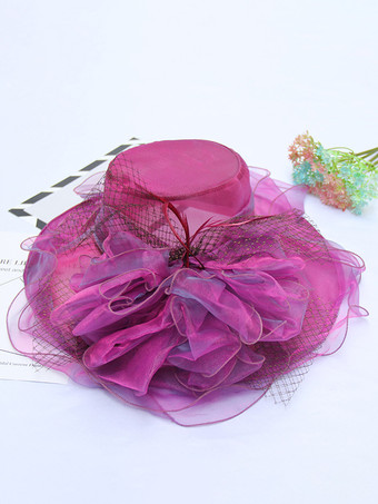女性用メッシュエレガント教会帽子シルクフラワーサンハット