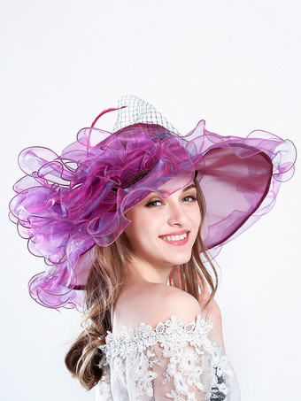 ローズレッド女性用メッシュエレガント教会帽子シルクフラワーサンハット