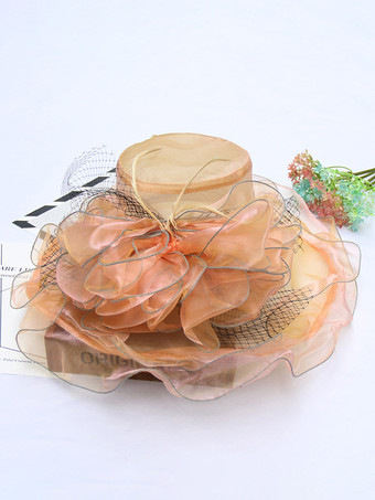 オレンジ女性用メッシュエレガント教会帽子シルクフラワーサンハット