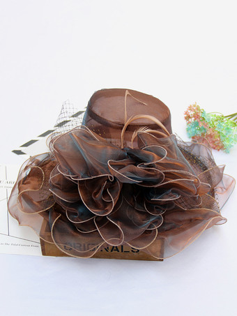 ブラウン 女性用メッシュエレガント教会帽子シルクフラワーサンハット