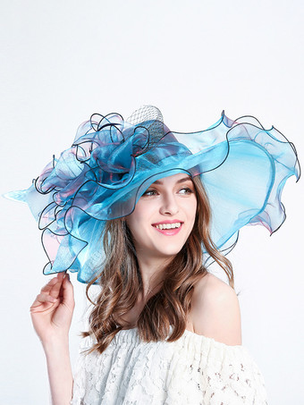 女性用メッシュエレガント教会帽子シルクフラワーサンハット