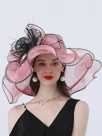 ピンクレディース オーガンザ 教会帽子 メッシュ フラワー ファシネーター ハット