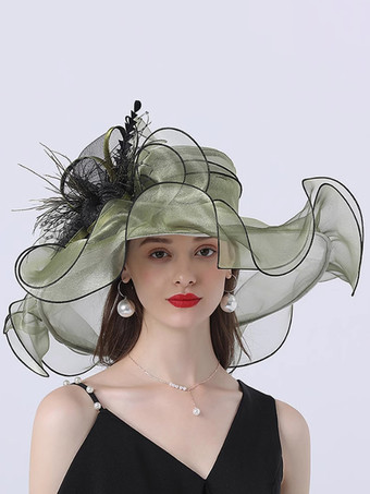 グリーン レディース オーガンザ 教会帽子 メッシュ フラワー ファシネーター ハット