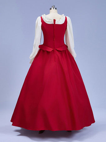 レディース ヴィンテージドレス レッド サテン 長袖 ルネッサンス コスプレ コスチューム バーガンディ