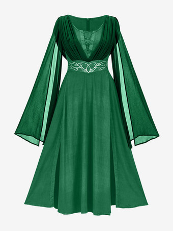 グリーン レディース 中世ドレス ハロウィン レトロ ゴシック ロング ボールガウン ドレス ルネッサンス コスプレ コスチューム