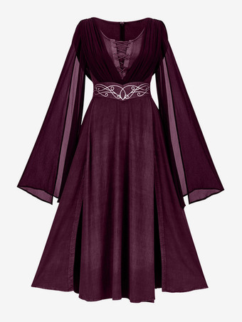 パープル レディース 中世ドレス ハロウィン レトロ ゴシック ロング ボールガウン ドレス ルネッサンス コスプレ コスチューム