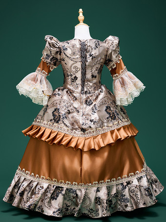 レディース ヴィンテージドレス 17世紀 舞踏会用ガウン ブロケード ジャカード 劇場衣装