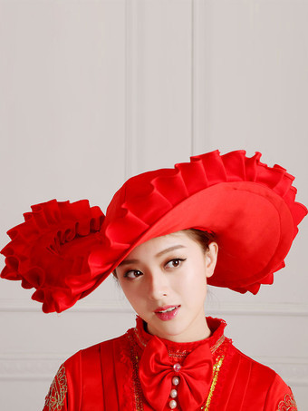 レッド 女性用赤いフリルのゴシックビクトリア朝の帽子