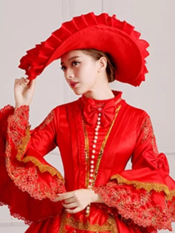 女性用赤いフリルのゴシックビクトリア朝の帽子