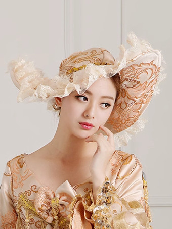 女性用レーストリム刺繍つば広ビクトリア朝風帽子 パーティー用