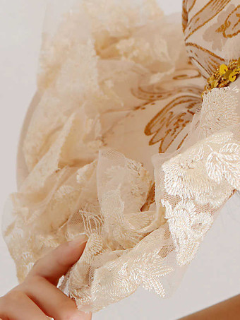 女性用レーストリム刺繍つば広ビクトリア朝風帽子 パーティー用