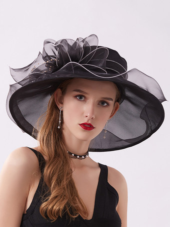 ブラック レディース ファシネーターハット ロマンティック オーガンザ シルクフラワー ティーパーティーハット