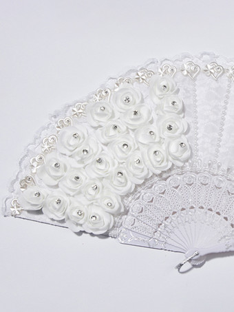 レディース ウェディング ファン レース デコレーション 手持ち 折りたたみ 扇子