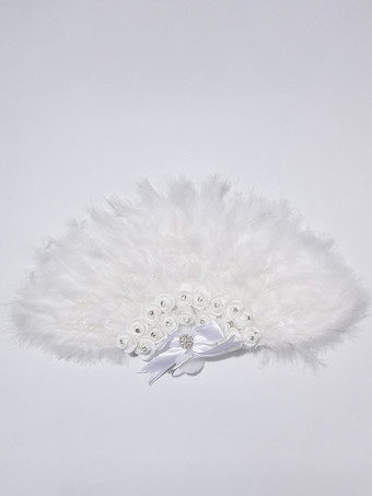 レディース ウェディングファン 羽飾り 手持ち折りたたみ扇子