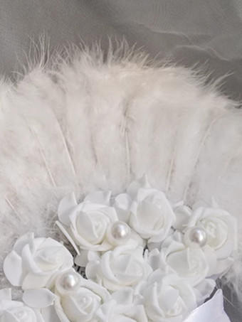 レディース ウェディングファン 羽飾り 手持ち折りたたみ扇子