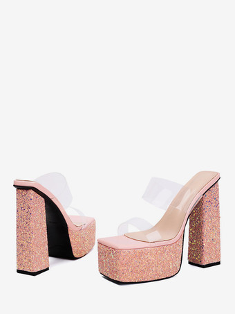Rosa Sandali sexy da donna con plateau e paillettes e tacco spesso