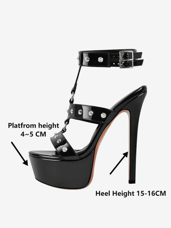 女性用ブラックセクシーサンダルプラットフォームビーズストラップハイヒールサンダルシューズ