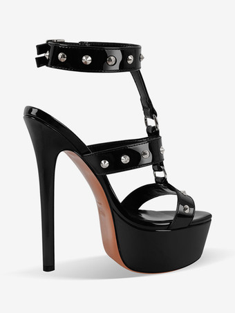 女性用ブラックセクシーサンダルプラットフォームビーズストラップハイヒールサンダルシューズ