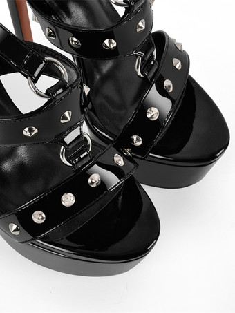 女性用ブラックセクシーサンダルプラットフォームビーズストラップハイヒールサンダルシューズ