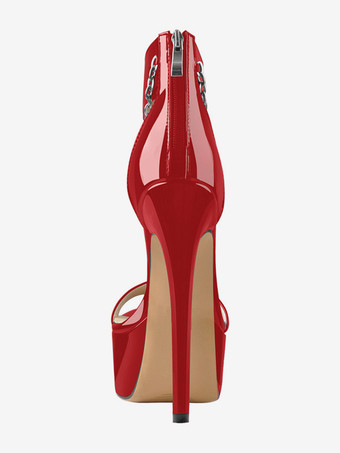 セクシーなハイヒールサンダル プラットフォーム オープントゥ チェーンディテール アンクルストラップサンダル