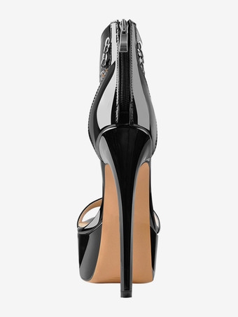 セクシーなハイヒールサンダル プラットフォーム オープントゥ チェーンディテール アンクルストラップサンダル