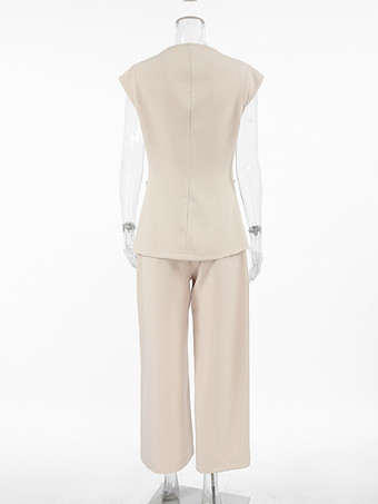 モダンなツーピースコーデセット Vネックベストとワイドレッグパンツ 夏コーデ レディース 2025