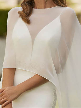 ウェディングラップ アイボリー ノースリーブ スクープネック キャップスリーブ ショール シフォン ブライダル カバーアップ
