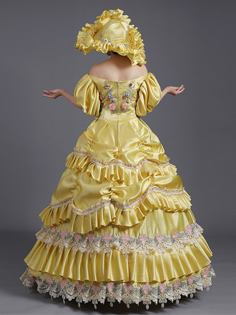 イエロー ヴィンテージ ドレス レース ポリエステル レース 帽子 レディース ビクトリア朝 18 世紀 コスチューム