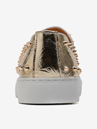 メンズ ホワイト スタッズ スリッポン スニーカー スタイリッシュなパンクロック カジュアルシューズ スパイクディテール