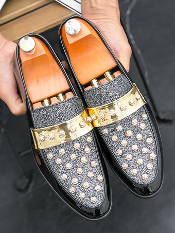 メンズ リベット ラインストーン ホースビット ローファー カジュアル イブニング パーティー ドレス ナイトクラブ シューズ ファッション