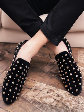 メンズ リベット ローファー ゴールド スパイク ドレス リベット スエード レザー フローラル イージー スリップオン フォーマル カジュアル ウェディング パーティー プロム ダンス フラット ペニーシューズ