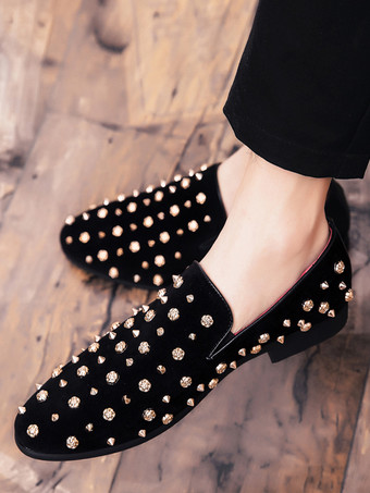 メンズ リベット ローファー ゴールド スパイク ドレス リベット スエード レザー フローラル イージー スリップオン フォーマル カジュアル ウェディング パーティー プロム ダンス フラット ペニーシューズ