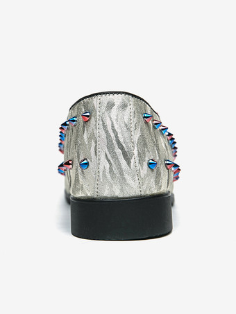 メンズ リベットローファー スリッポン ポインテッドトゥ ヴィーガンレザー スタッズ装飾 滑り止め ブロックヒール カジュアル